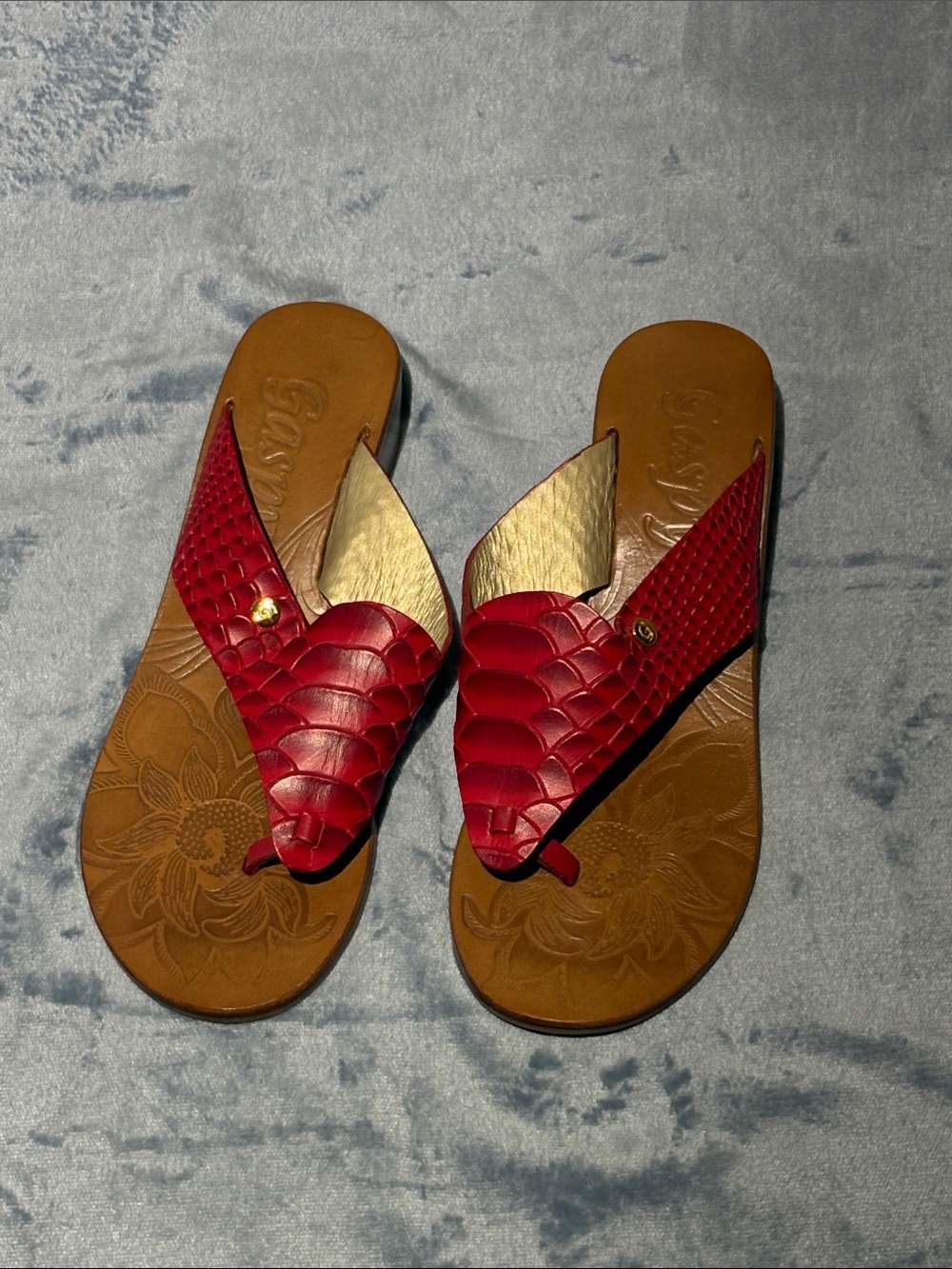 Gaspy Red and Gold Leather Slide Sandals